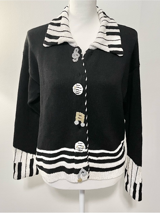 Gantos Sweaters - Gantos Vintage Musical Piano Themed Knit Sweater Cardigan Jacket. Size Medium